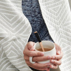 jinchan Boho 100% Cotton Blanket Muslin 50x60 Inches Lightweight 3-Layer Geometric Triangle Striped Pattern Reversible Quilt Throw Soft Breathable Comfy All Seasons for Couch Bed Decor, Light Grey