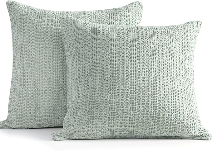 16x16 Throw Pillow Covers Set of 2 Decorative Pillow Covers Boho Cotton Pillowcase Waffle Square Pillow Shams for Couch Sofa Chair Bed Car, Sage Green