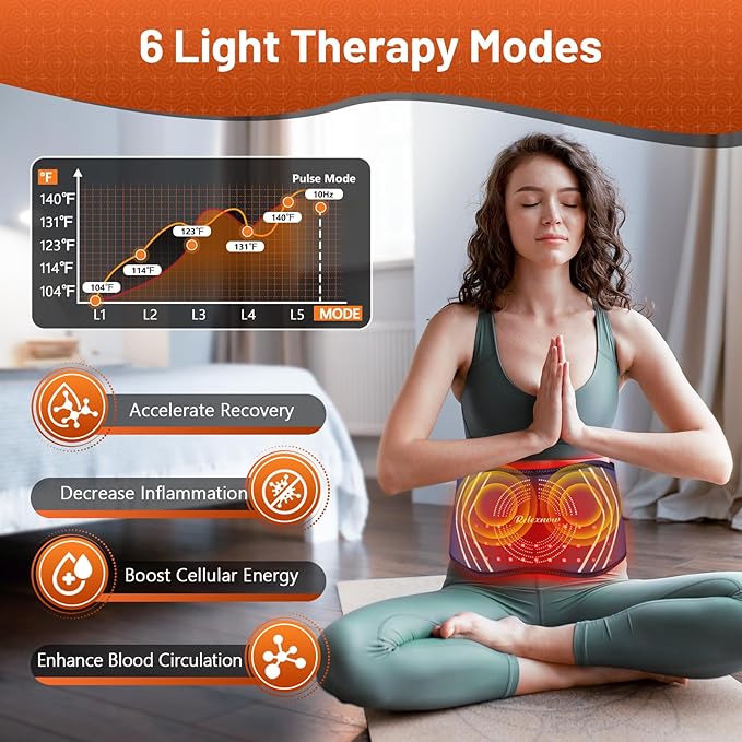 Red Light Therapy Massage Belt with 5 Heating Levels, 3 Vibration Modes, Infrared Light Therapy for Body,Wearable Light Therapy Device with Timer for Back Shoulder Waist Muscle Pain Relief