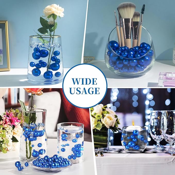 200PCS Blue Faux Pearls Beads for Centerpiece Vases, Vase Filler Faux Pearls, No Holes Filler Beads for Party Anniversary Birthday Wedding Table Decor, 10/14/20/30mm