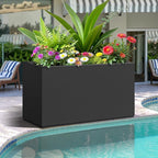 FENCY Metal Rectangular Planter Box, Large Planters for Outdoor Plants, Tall Planters for Outdoor Plants with Drainage Holes (32" L x 10" W x 16.3" H,Black)