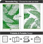 Waterproof Outdoor Rug 6x9ft, Green Leaf Reversible Plastic Straw Mat for Patio RV Deck Porch Backyard Balcony Camping Picnic Beach Indoor Outdoor Carpet, Green&White