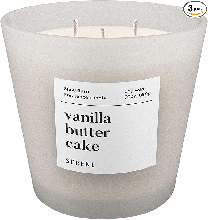 Candles for Home Scented, Big Candles Vanilla Butter Cake Scented, 30oz Natural Soy Wax, 3 Wicks Huge Candle, 100h Long Lasting,Non Toxic,Clean Burn Aromatherapy Candle for Home Fragrance