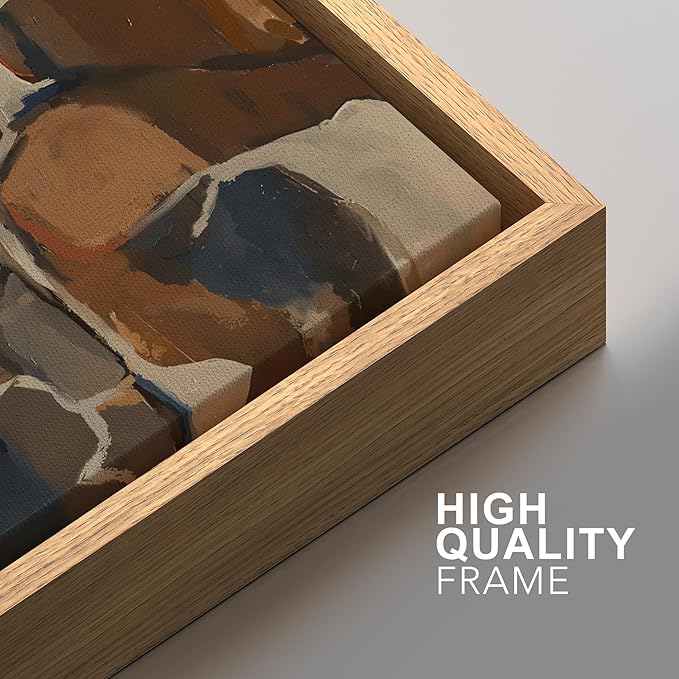 SIGNFORD Framed Canvas Print Wall Art Set Earthy Tones Abstract Layers Modern Brown and Blue Color Block Illustrations Modern Art Decorative for Living Room, Bedroom, Office - 16"x24"x2 Natural