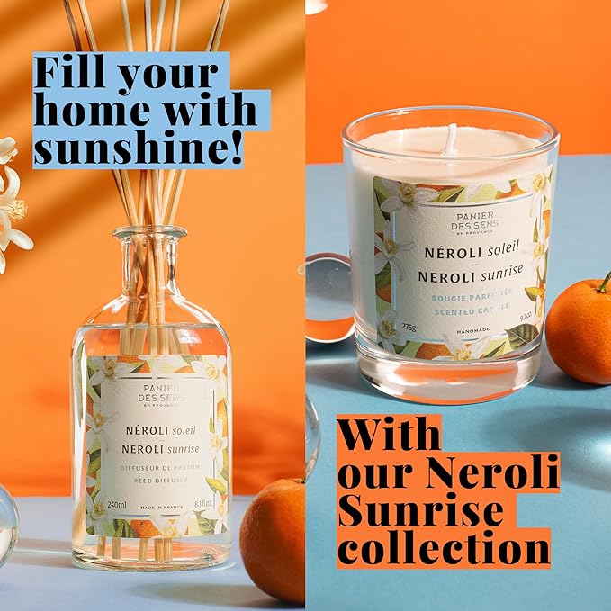 Panier des Sens - Neroli Luxury Reed Diffuser 8.1 fl.oz – Long Lasting Fragrance 5+ Months - Elegant Home Fragrance in Glass Bottle - Oil-Based Scent Diffuser Made in France - 90% Natural Ingredients