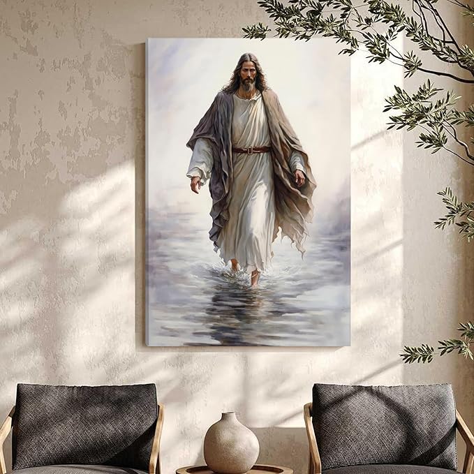Fantasy Artists Jesus Christ Wall Art Jesus Walking On Water Canvas Print Christian Painting Biblical Wall Decor Religious Room Decor for Church Prayer Room Christian Schools Hospitals 24'' x 36''
