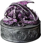 Dragon Statue Jewelry Box - Medieval Fantasy Myth with Cover Treasure Box, Dragon Statue Decoration Collection Gift Box (Purple)