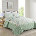 Travan 3-Piece Floral Quilt Super King Quilt Bedding Set, Ultra Soft & Fade Resistant Super King Size Quilt Set for All Season, Exquisite, 120 * 120 Inch