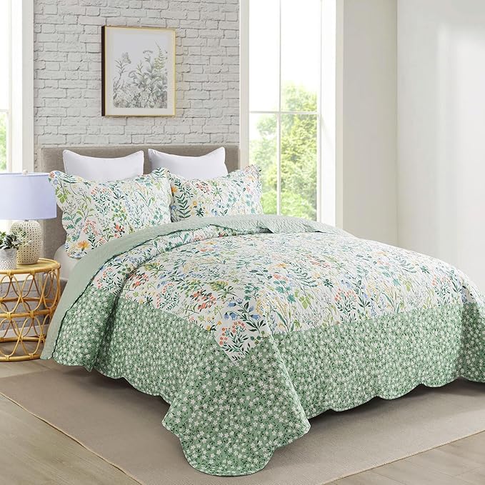 Travan 3-Piece Floral Quilt Super King Quilt Bedding Set, Ultra Soft & Fade Resistant Super King Size Quilt Set for All Season, Exquisite, 120 * 120 Inch