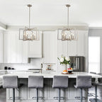 6-Light Modern Farmhouse Brushed Nickel Chandelier, Industrial Pendant Lights Kitchen Island, Hanging Dining Room Light Fixture, Metal Geometric Chandelier for Bedroom Hallway Entryway