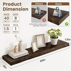 Floating Shelves, 8" Deep Rustic Solid Wood Wall Mounted Floating Shelves, Wall Shelves with Invisible Bracket for Living Room Bathroom Bedroom Kitchen, 40 Inch, Walnut