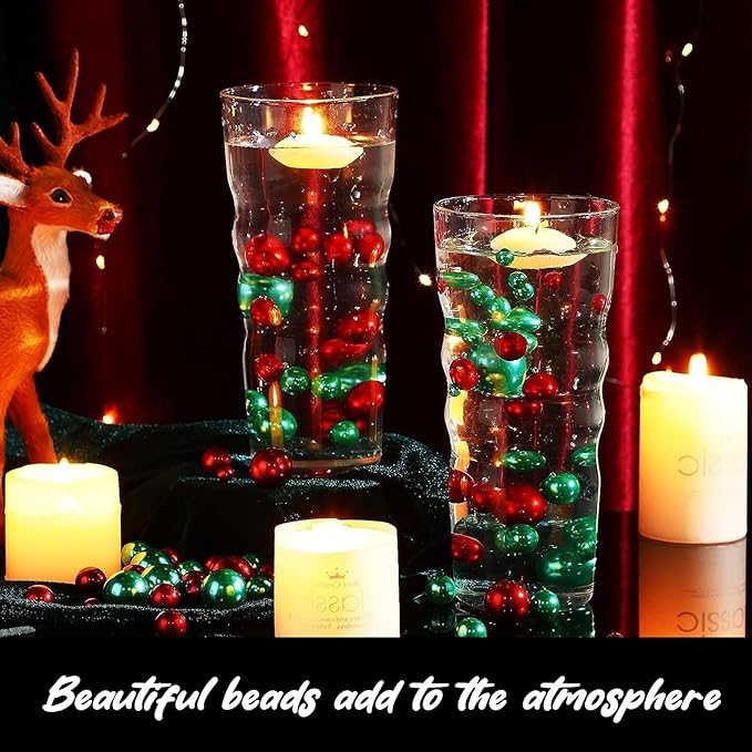 Red Green Vase Filler | 150PCS Pearls Bead for Centerpieces Vases | 8/14/20 mm No Hole Beads, Fake Pearls for Wedding Birthday Theme Party Table Centerpieces Decor