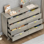 Fluted 8 Drawer Tall Dresser, 47.2" Wide Modern Boho Chest of Drawers, Wooden Storage Dresser TV Stand for Bedroom, Living Room, Closet, Hallway, Curved Profile Design