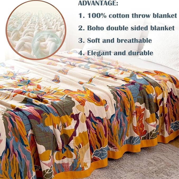 MSGKV Boho Throw Blanket King Size Warm Blanket for Couch and Sofa Blankets Cover for Living Room Blanket Throw Blanket Summer Cozy Bed Quilt(D-Flower and Butterfly, 108" x 90"(King))
