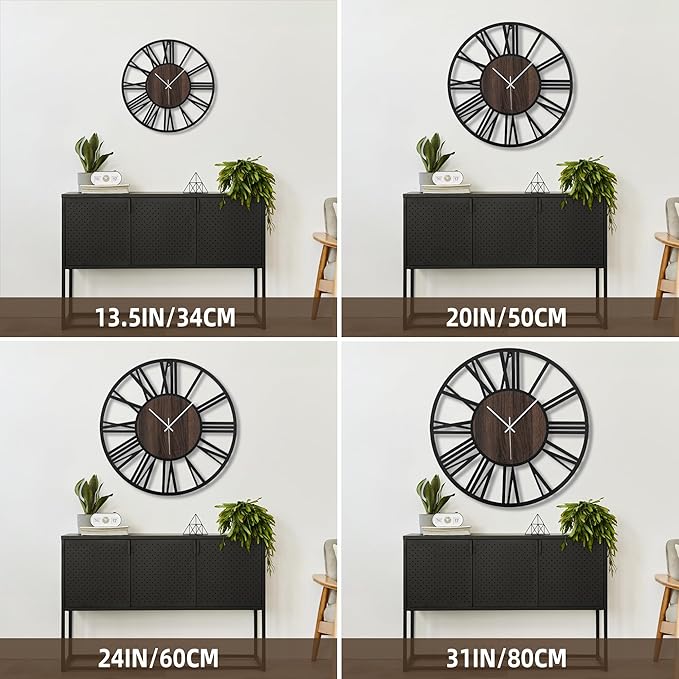 Large Wall Clock for Living Room Decor, 14 Inch Non Ticking Silent, Battery Operated Modern Vintage Oversized Wall Clock for Bedroom Kitchen