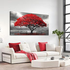 AJAZIKO Red Wall Art - Modern Framed Wall Art for Living Room - Red Tree Black and White Landscape Canvas Prints Posters & Prints for Home Office Bedroom Decorations - Large Wall Pictures 24×48IN