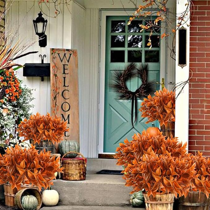 Krissing 36 Bundles Fall Artificial Flowers for Outdoors UV Resistant Faux Fall Outdoor Flowers Fake Fall Plastic Shrubs Plants for Home Garden Porch Autumn Fall Decor