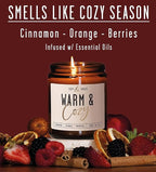 Christmas Candles, Fall Candles, Warm and Cozy' Soy Candle I Berries, Apple & Cinnamon I Infused w/Essential Oils I Warm n Cozy Home Decor I Winter and Holiday Candle I 50Hr Burn I USA Made
