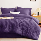 CozyLux King Size Comforter Set Purple Seersucker 7 Pieces Bed in a Bag King Comforter Set with Sheets, Luxury Soft Bedding Set with Down Alternative Comforter, Sheets, Pillowcases & Shams All Seasons