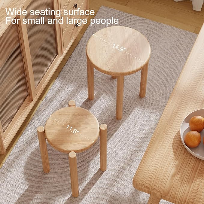 Stackable Stools Set of 4,4-in-1 Wood Stool,Round Wooden Stools with Anti-Slip Foot Pads for Kitchen,Bedroom,Living Room,Bar,No Assembly Required Durable and Space-Saving Design,18 inch (Natural)