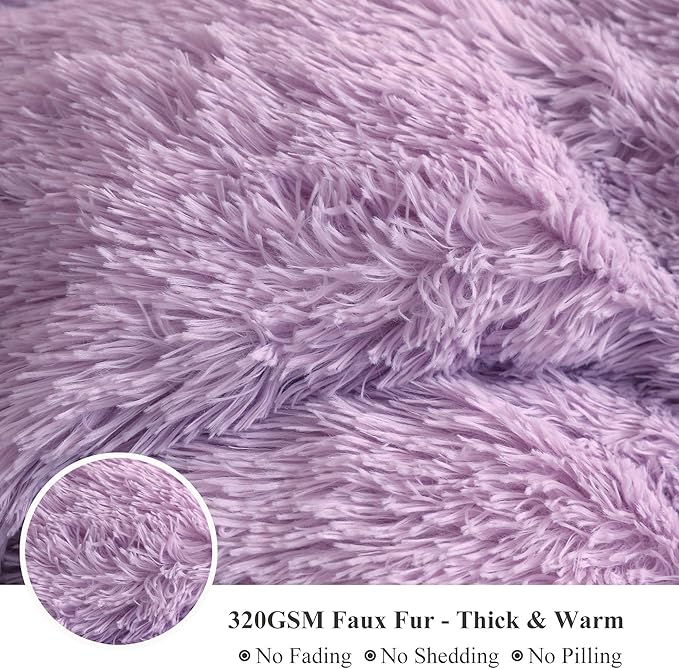 XeGe Luxury Faux Fur Bed Blanket, Soft 60x90 Lavender Fluffy Throw, Shaggy Plush Decorative Couch Blanket, Cute Furry Fuzzy Throw for Bed Bedroom Living Room Light Purple, 60x90