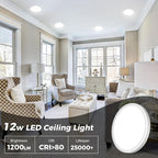 slochi LED Flush Mount Ceiling Light Fixtures, 3000K-4000K-6500K Modern Flat Recessed Ceiling Lamp, 12W 1200LM Round Ceiling Light for Kitchen Bedroom Hallway Porch, White, 1 Pack 6.5 Inch