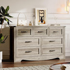 7-Drawer Dresser for Bedroom, Modern Wooden Chest of Drawers with Metal Handles, Anti-Tipping Design, Sturdy and Stable Storage Organizer for Living Room, Entryway, Home Office