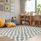 jinchan 6x9 Checkered Area Rugs for Kids Room - Machine Washable Soft Rug Modern Geometric Lattice Non-Slip Carpet for Nursery Playroom Classroom Living Room Bedroom Dining Room Home Office Grey