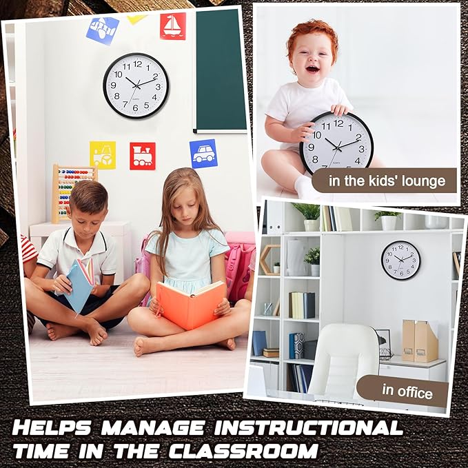 Inbagi 8 Pcs Wall Clock Bulk Large Silent Battery Operated Classroom Clocks Quartz Analog Non Ticking Wall Clocks Round for Office School Kitchen Classroom Home Bedroom Decorative(Black,12 Inch)