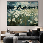 SIGNWIN 46"x60" Extra Large Framed Wall Art White Wildflower Field in Impressionist Style, Soft Floral Landscape for Home Living Room Bedroom Decor (Frame Assembly Required)
