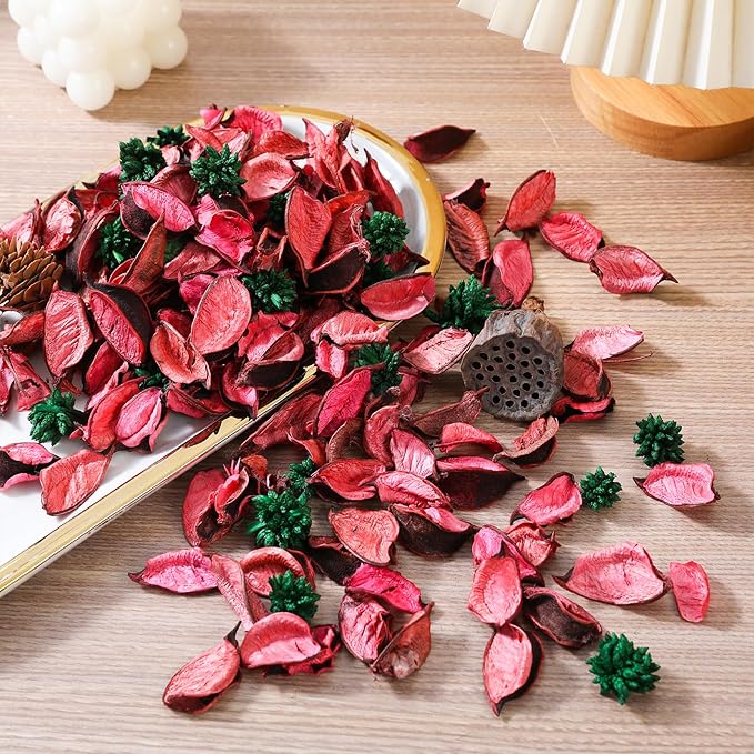 Spring Potpourri Bags, Potpourri Bowl Vase Filler, Rose Scented Dried Flowers, Home Decor Fragrance Sachet Petal, Fragrance for Bathroom Living Room Office Decorative (Rose Red)