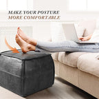 Leather Ottoman,Handmade Stuffed Square Ottoman,Genuine Leather Pouf, Foot Rest Pouf,Comfortable Soft Seating for Living Room & Bedroom (Grey, Square)