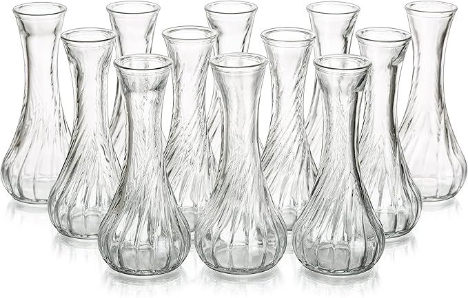 Glass Bud Vase Set of 12 - Hewory Small Vases for Flowers, Clear Bud Vases in Bulk, Cute Glass Vases for Centerpieces, Mini Floral Vase for Wedding, Events, Home Decor, Table Centerpiece