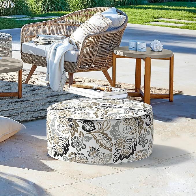 LVTXIII Inflatable Stool Ottoman Footrest with Handle, Decorative Fade-Resistant Foot Stool, Indoor or Outdoor Pouf for Home Garden and Camping Use, 21x21x9, Dailey Tan