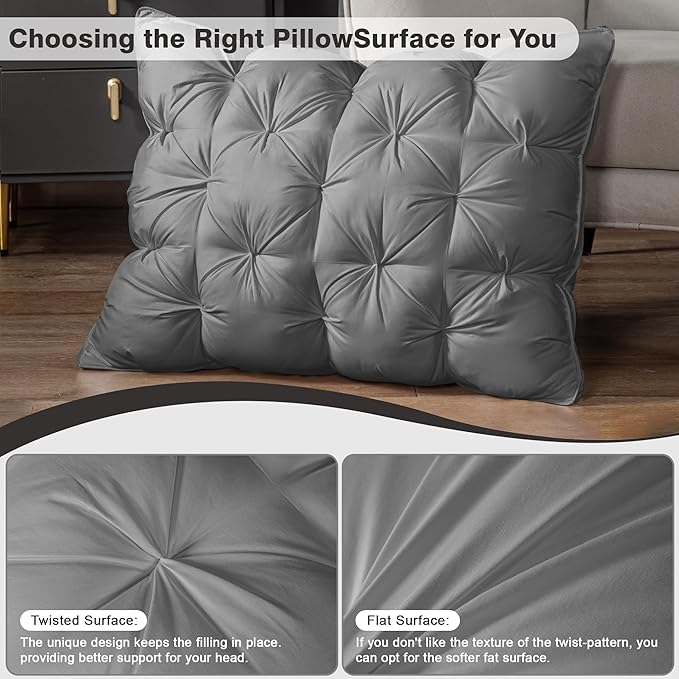 ZUBISU Standard Size Luxury White Goose Down Pillow,800 Fill Power Fluffy and Soft Hotel Feather Pillow,Ideal Bed Pillows for Side Sleepers,Pack of 1 (Standard, Grey)