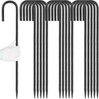 24 inches J Hook Rebar Stakes (16-Pack), Extra Long Garden Stakes with Chisel Point End Steel Rebar Ground Stakes for Tent Chain Link Fence and Outdoor Decorations Black Coated
