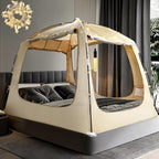 Bed Tent Bed Canopy Breathable 100% for Adult and Kids Light Reduction Sleeping Dream Tents Indoor Portable Big Space with String Light 4 Doors Twin Full Queen King Size