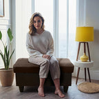 Ottoman Rectangular Storage Ottoman Bench, Flannel Footrest Stool Footstool with Lid for Living Room, Bedroom, Entryway, Dark Brown&Black, 35"x23.5"x17.5"