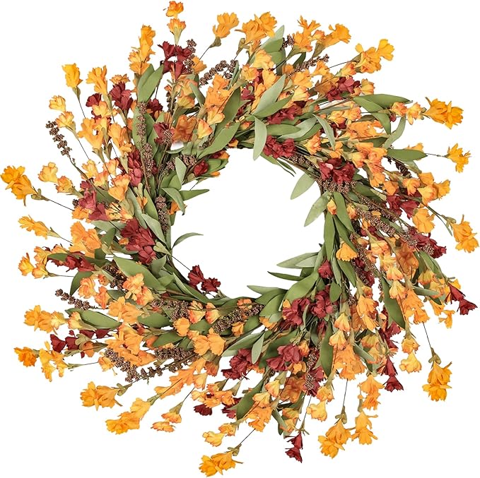 Artgar Fall Wreath, Fall Wreaths for Front Door, 24 in Fall Decor Floral Wreath, Door Wreaths for Front Door Outside All Season for Thanksgiving Home Indoor Outdoor Wall Decor (Red Orange Yellow)