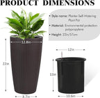 2Pack 22" High Modern Plant Pots Planter-Self-Watering Indoor/Outdoor Planting with Drain Holes, Water Level Monitor, Inner Bucket for Front Porch Patio, Brown Rattan Conical