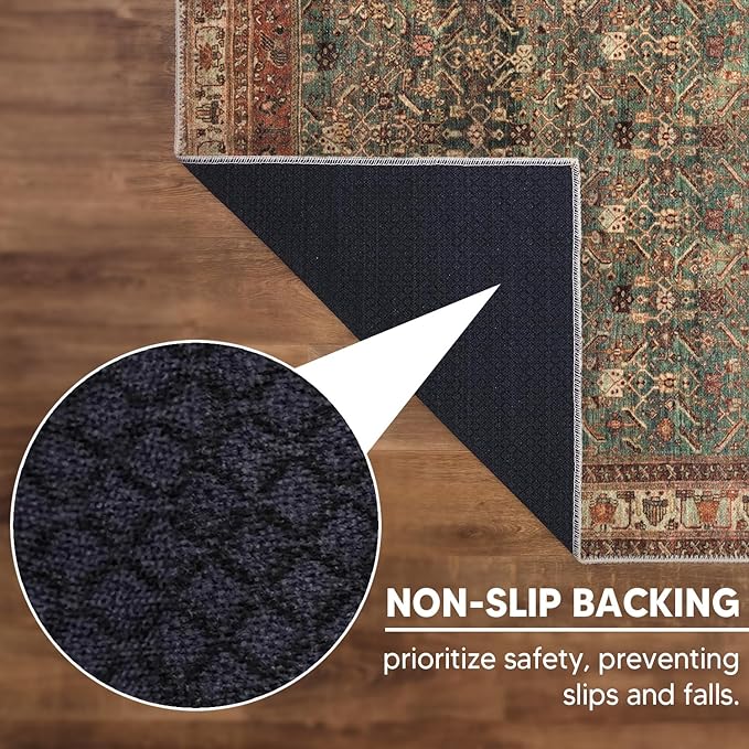 Keen Home Design 2x10 Rug - Machine Washable Runner with Non-Slip Backing, Ideal for Hallway, Entryway, Kitchen, Laundry Room - Vintage, Easy Clean, Durable, Low Pile Rug - (2'6" x 10')