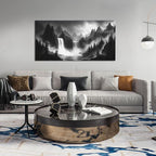 HUBOSKN Waterfall Pictures Wall Decor for Living Room - Mountain Wall Art for Office - Black and White Canvas Wall Art for Bedroom Size 24" x 48"