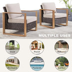 Wicker Outdoor Patio Chairs Set of 2, Rattan Patio Furniture Chairs with Sturdy Frame,All-Weather PE Wicker,Wide Armrest,Deep Seating and Thick Cushions for Deck Porch Garden(Brown/Beige)