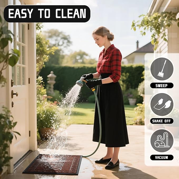 Yimobra Welcome Mat Outdoor Indoor, Waterproof Heavy Duty Front Door Mat Outside Entrance, Extra Sturdy Non-Slip Doormat, Low Profile, Dirt Trapping, 36x24 Inches, Maroon