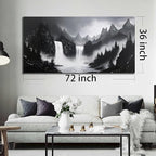 Mountain Hand Painting Wall Decor For Living Room - Extra Large Waterfall Pictures Wall Art For Office - Landscape Canvas Wall Art For Bedroom Size 36 x 72 Inch
