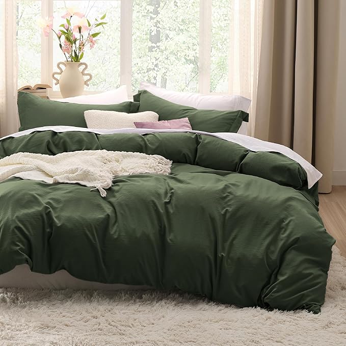 Bedsure Olive Green Oversized King Duvet Cover - 3 Pieces Prewashed Cotton-Like Extra Soft Bedding Set, Includes 1 Duvet Cover 120x98 Inches with Zipper Closure & 2 Pillow Shams, No Comforter