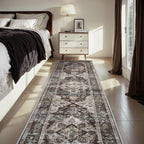 AMOAMI-2X6 Runner Rug-Washable Runners for Hallways-Soft Non Slip Bedside Rugs for Bedroom-Vintage Long Rug for Hallways Entryway Laundry Room Stair Kitchen Bathroom Brick/Brown