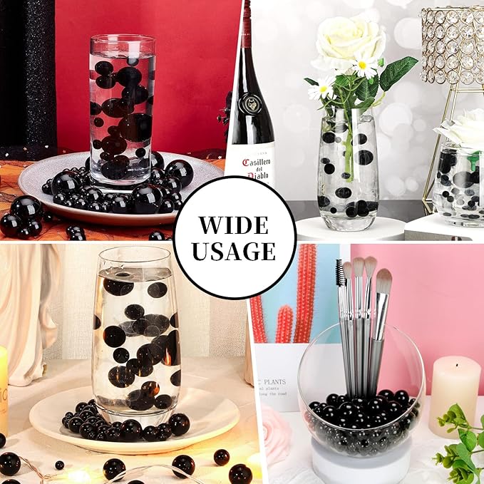 200PCS Black Faux Pearls Beads for Centerpiece Vases, Vase Filler Faux Pearls, No Holes Filler Beads for Party Anniversary Birthday Wedding Table Decor, 10/14/20/30mm