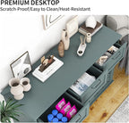 Sideboard Buffet Cabinet with Storage - Accent Storage Cabinet with Hollow Carved Pattern, Modern 3 Door 3 Drawer Cabinet, Farmhouse Wood Credenza for Living Room, Dining Room (Green)