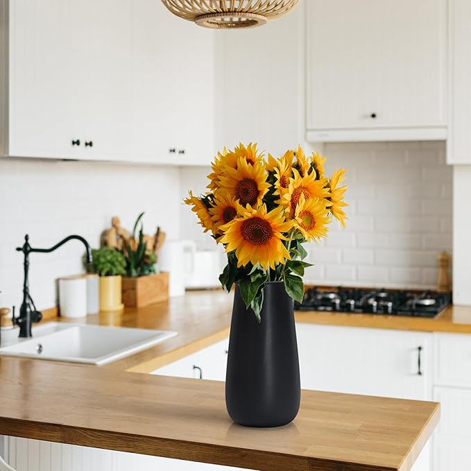 D'vine Dev 12 Inch Ebony Black Elegant Oval Ceramic Vase for Flowers, Home Décor Vase with Design Box, VS-LD-C-5